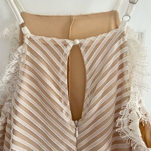 Francesca’s, White/Tan Lace Halter Dress, Size Medium